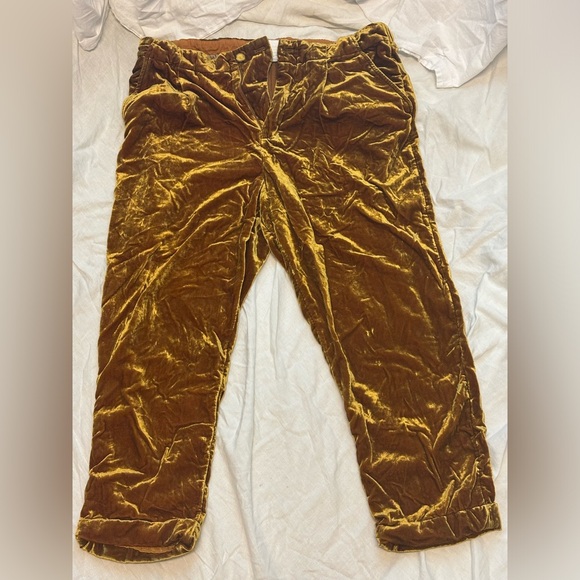 Mustard Gold Anthropologie’s Ett:Twa cropped crushed velvet harem jogger pants M - Picture 2 of 7